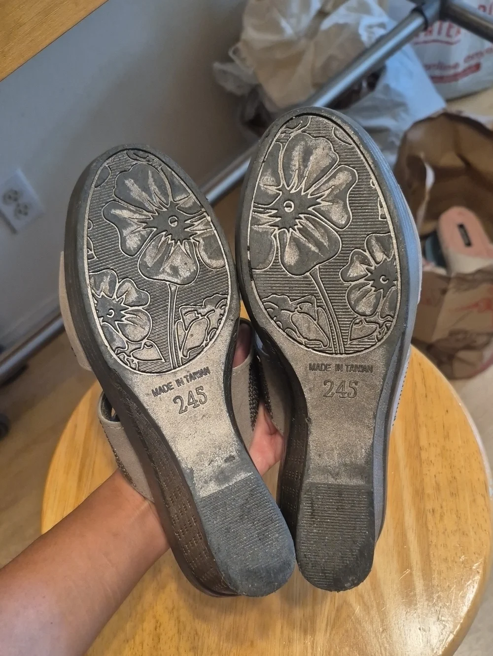 Selex Gray Beddazzled Wedge Heels